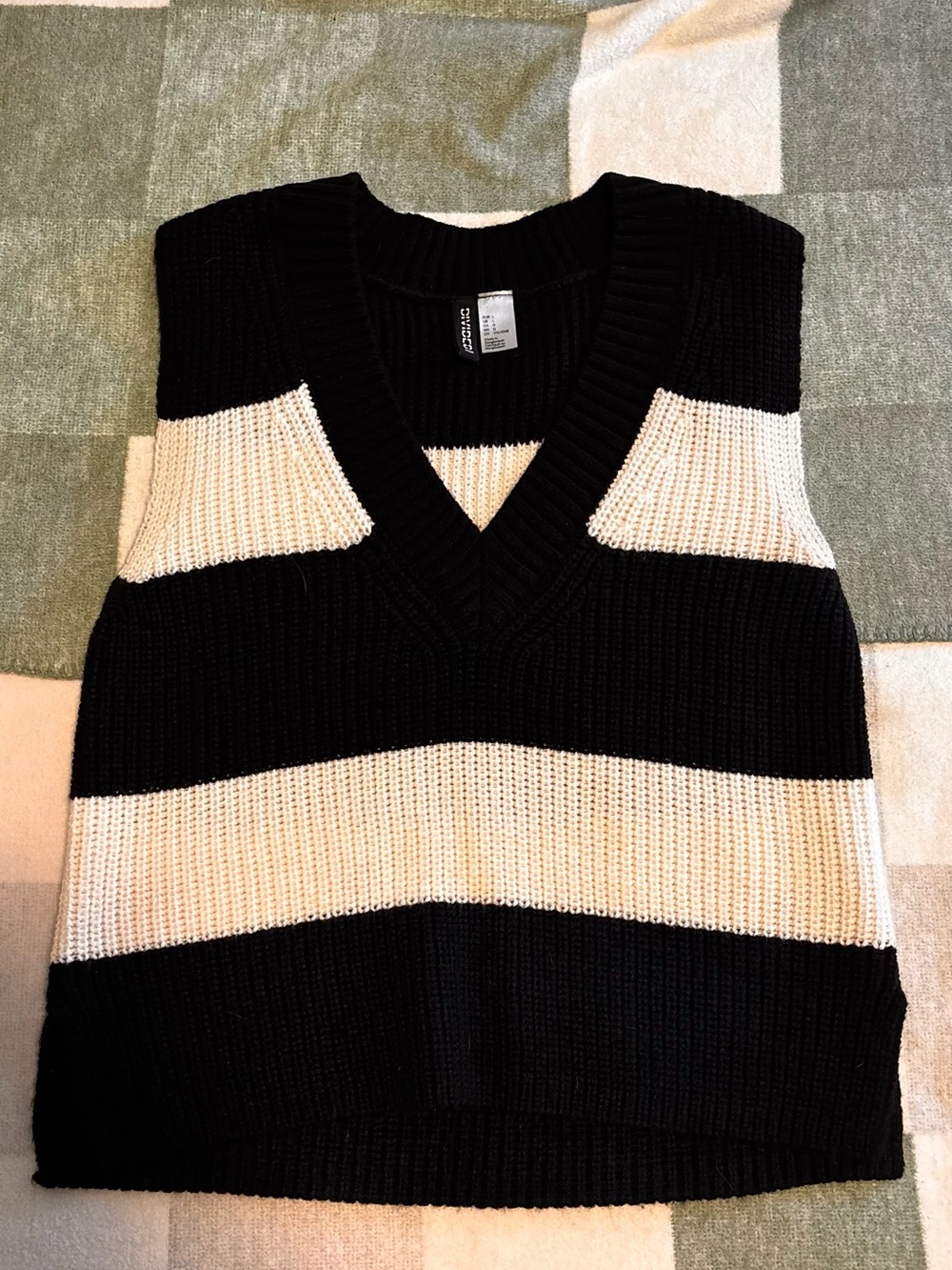 Divided Black & Cream Striped V-Neck Sweater Vest